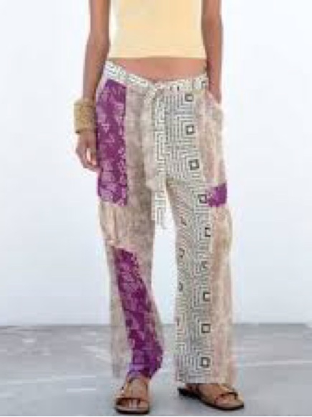 Zara Patchwork Straight-Leg Pants in Purple and Beige - Picture 3 of 11